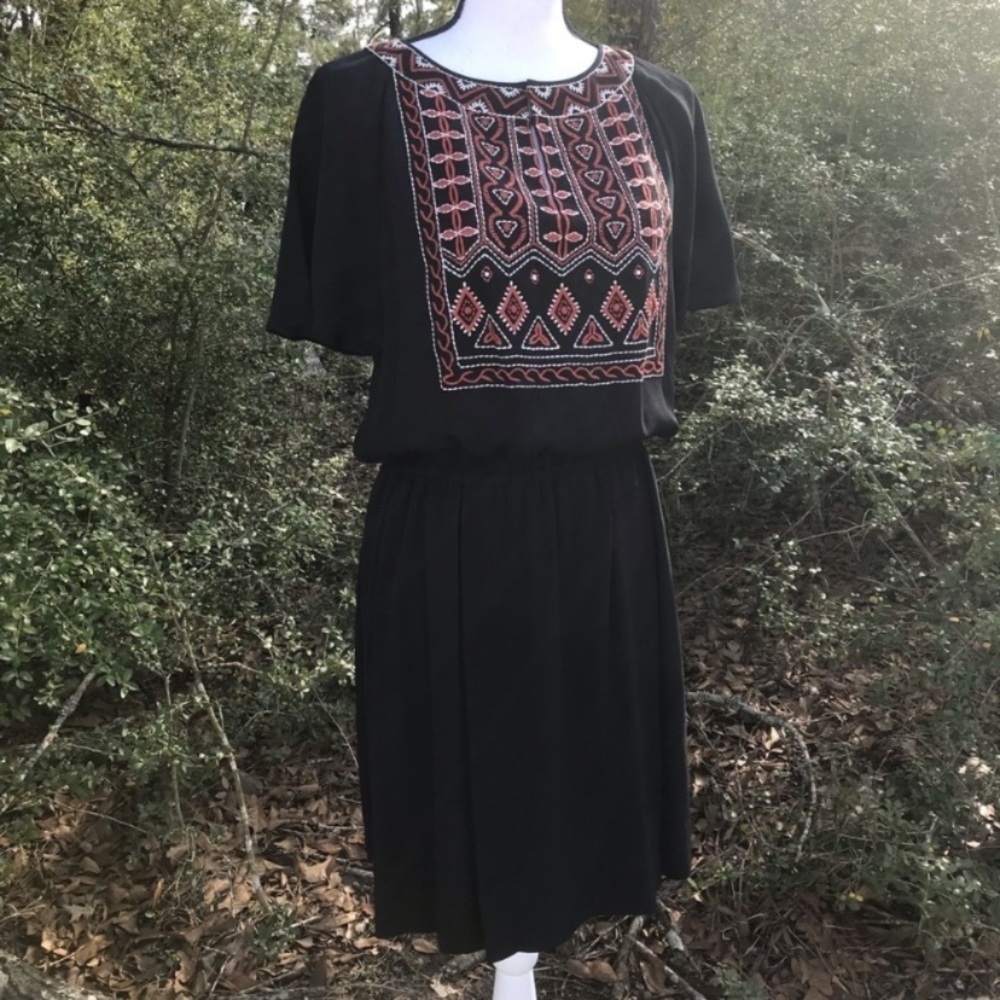 Tory Burch Bristol Silk Embroidered Embellished Black Dress Size 4 - Picture 3 of 9